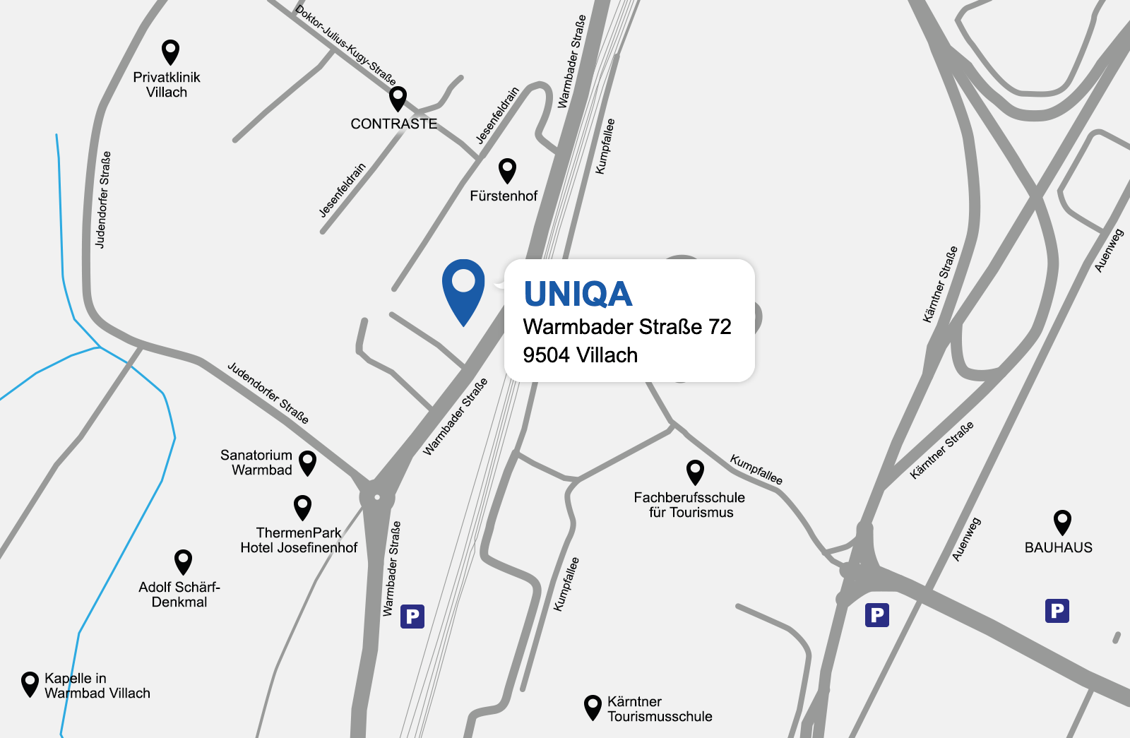 Eine detaillierte gezeichnete Karte der UNIQA Generalagentur Pintscher & Partner